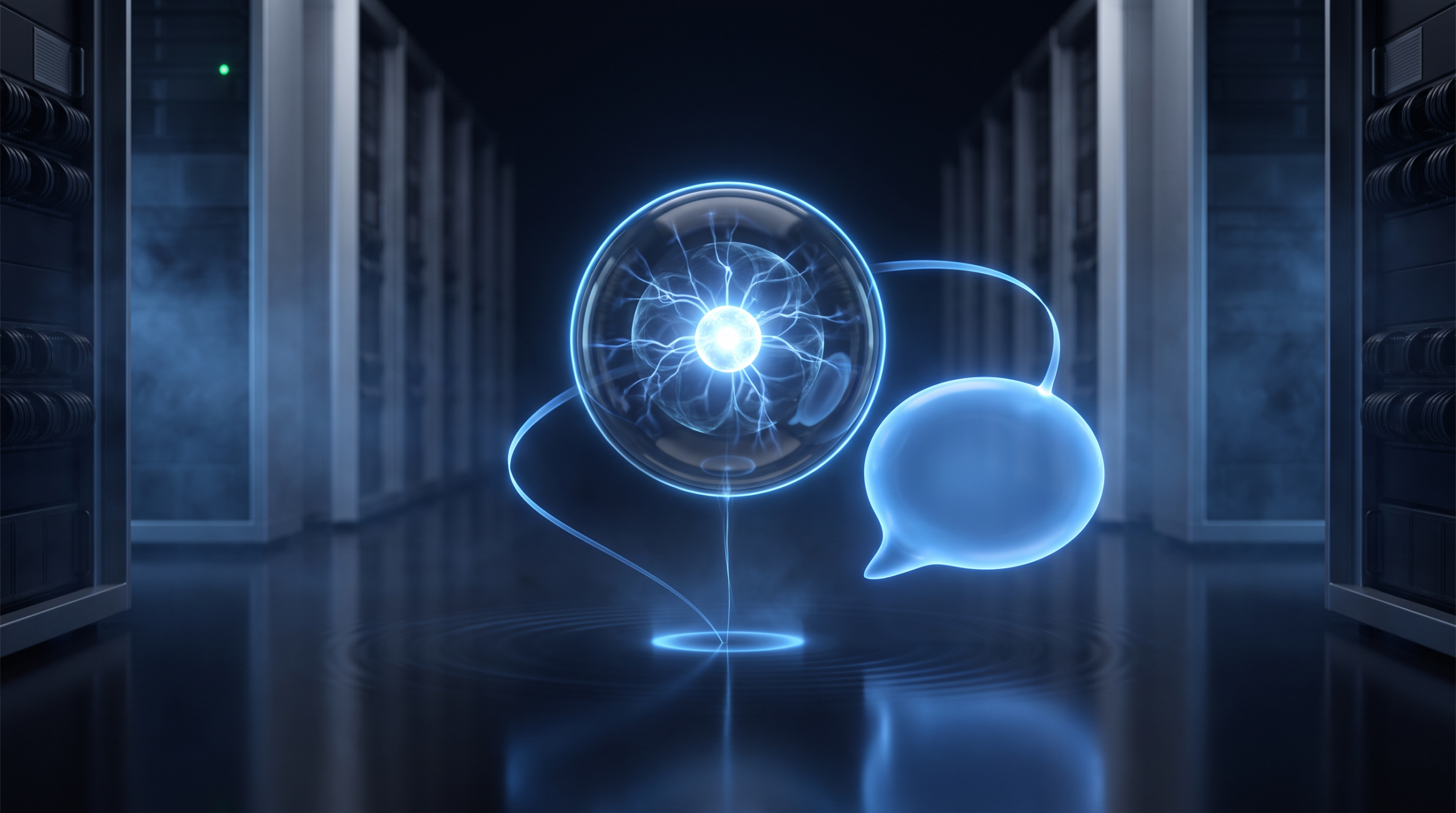 Glowing website chat assistant interface in dark navy brand art — ai website assistant